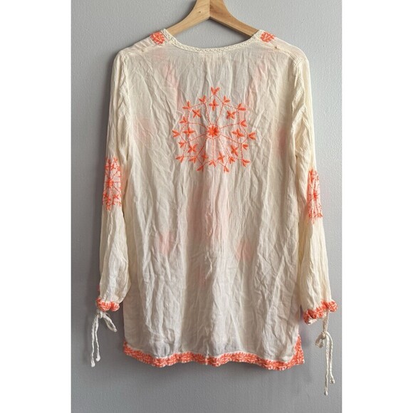 Lucky & Coco Blouse Tunic Womens Medium White Orange Embroidered Pullover - Picture 2 of 4